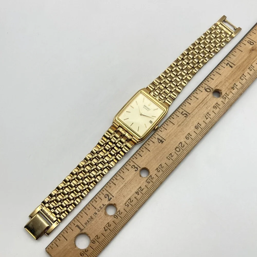 Vintage Seiko Men's Tank Watch 27mm Gold Tone 7N29-5B29 Date New Battery 7.75